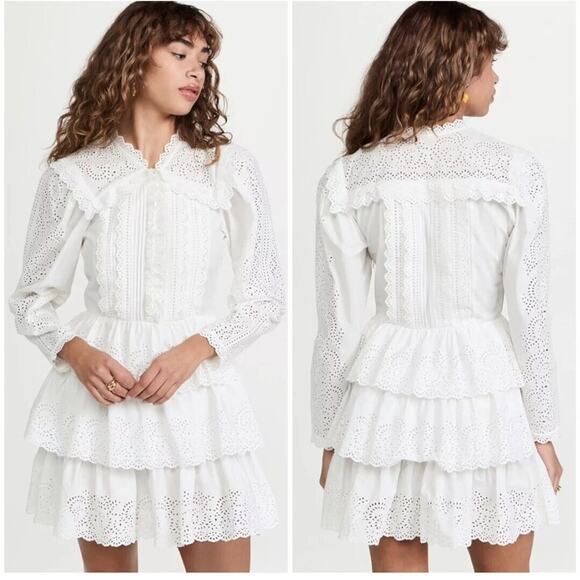 Ulla Johnson Aster Long Sleeve Tiered Ruffle Mini Dress White Size 12 NEW $575 - Picture 1 of 10